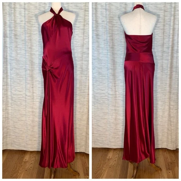 ABS by Allen Schwartz Dark Red Halter Gown - Picture 9 of 16